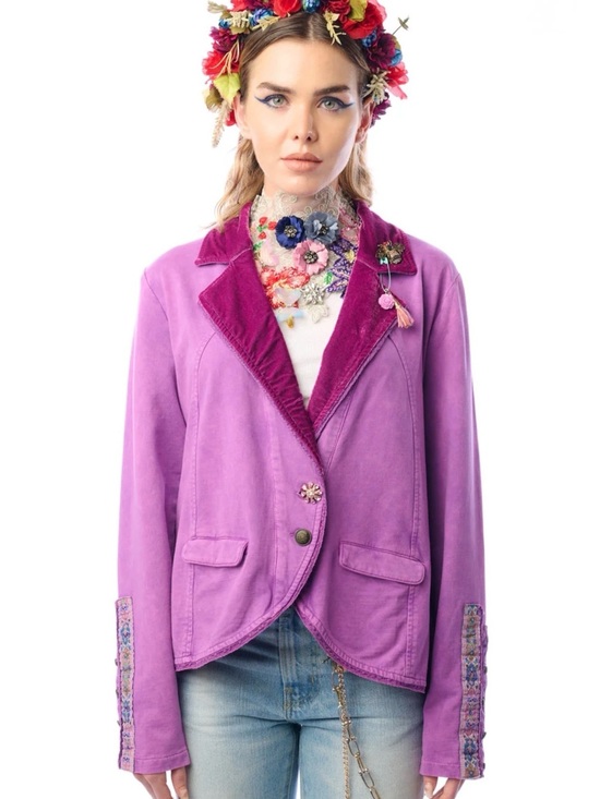 Free People Jackets & Blazers - Aratta Colonel Velvet-Trim Blazer Jacket in Violet #boho #cottagecore #tailored